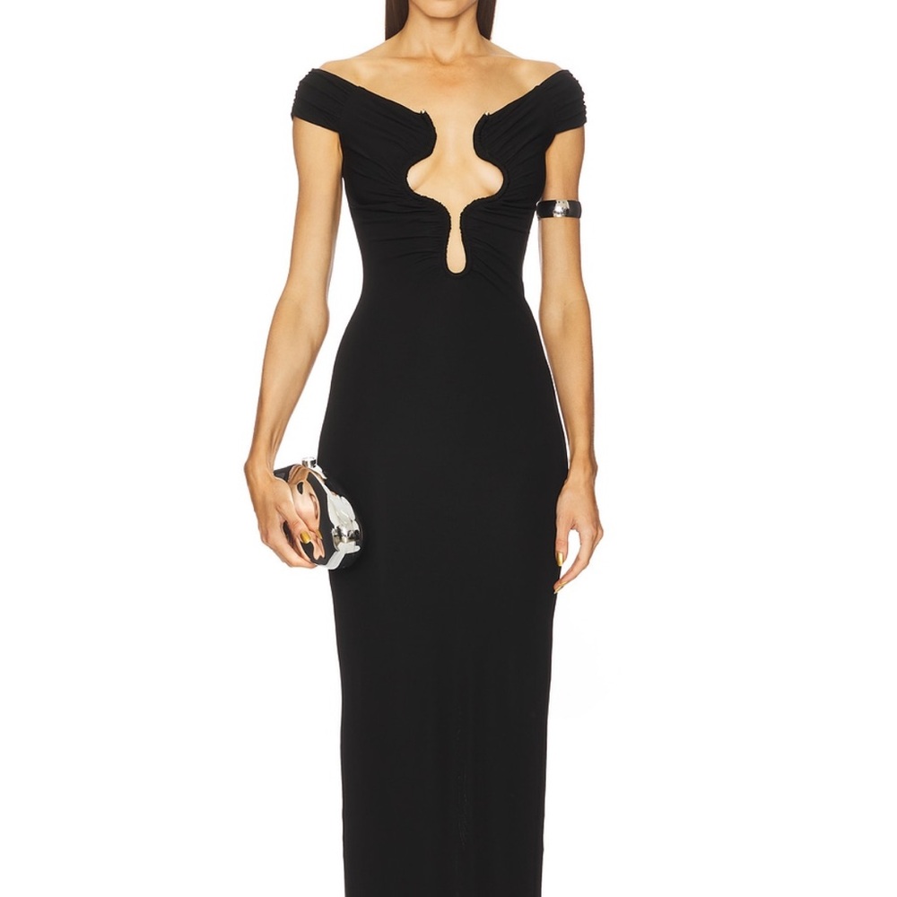 Michael Costello Black Off-Shoulder Cutout Maxi Dress
